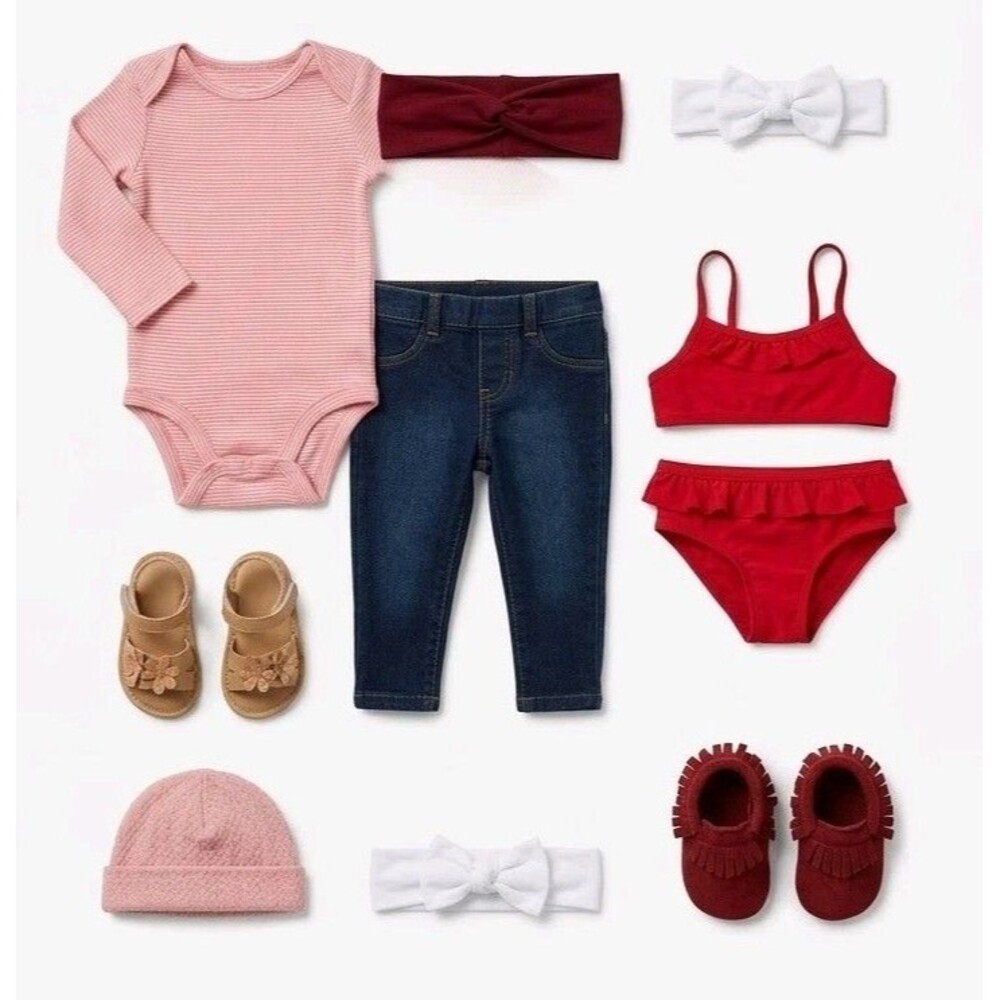Baby Girl Clothes & Accessories Lot Jeggings Shoes Headbands Swimsuit